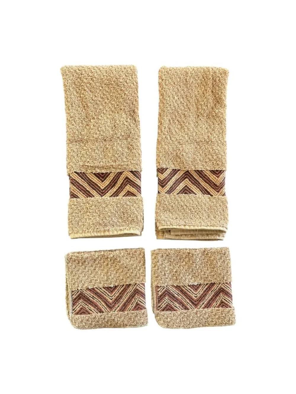 VTG Ralph Lauren Towels 2 Hand 2 Washcloths Guest Set Of 4 Chevron Accents